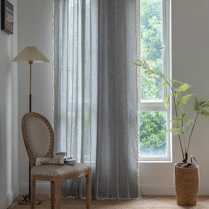 Sutuo Home Boho Curtain for Bedroom Living Room Kitchen, Semi Blackout Linen - Image 2