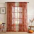 Terracotta Lace Curtains 84 Inches Long Country Rustic Floral Sheer Curtains by SEEKRIGHTHomeDecor