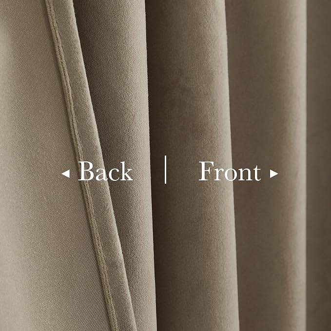 Back Tab Camel Beige Curtains 108 inches Long, Extra Wide Soft Velvet Thermal - Image 3