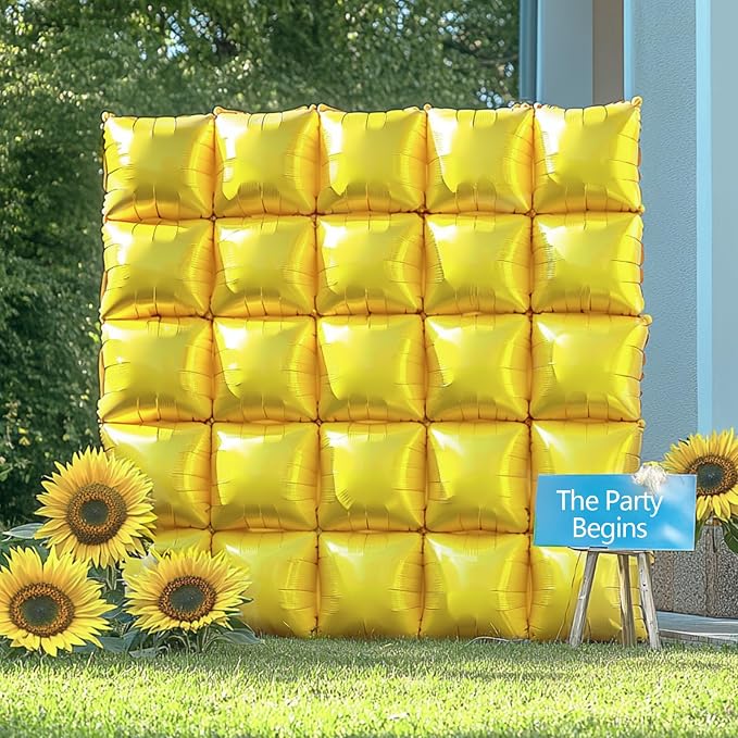 NISOCY 36PCS Pearl Yellow Square Foil Balloons Wall Backdrop | Double Sided - Image 8