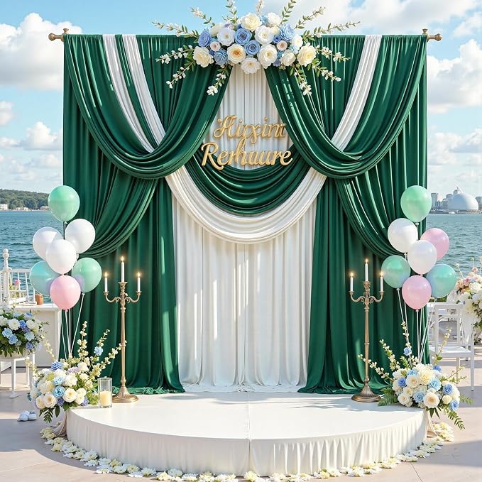 20 ft x 10 ft Wrinkle Free Hunter Green Backdrop Curtain - Image 4