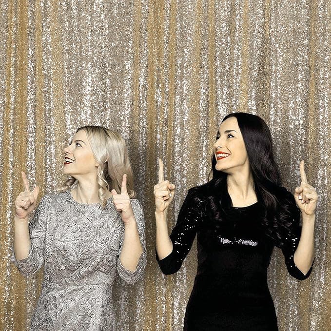 JYFLZQ Champagne Sequin Backdrop Curtains 8ft x 8ft 1 Panel Glitter Photo Booth - Image 3