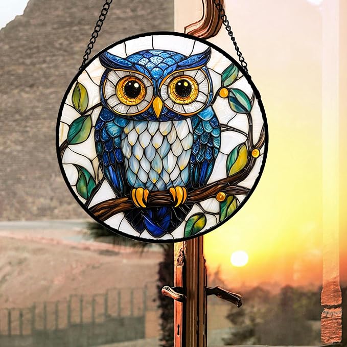DASTOLL Stained Glass Window Hanging, Owl Gifts - Image 4