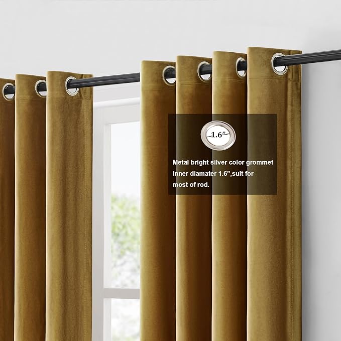 Brown Gold Velvet Blackout Curtains Luxury Decor 90 inches, Color Block | - Image 2