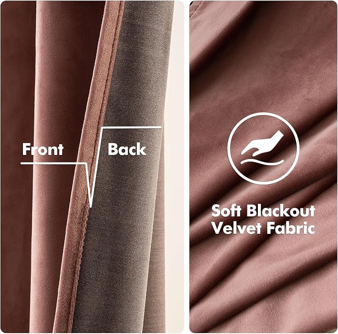 MIULEE Velvet Curtains Dusty Rose Pink 52 x 63 Inch Length Set of 2 | Grommet - Image 3