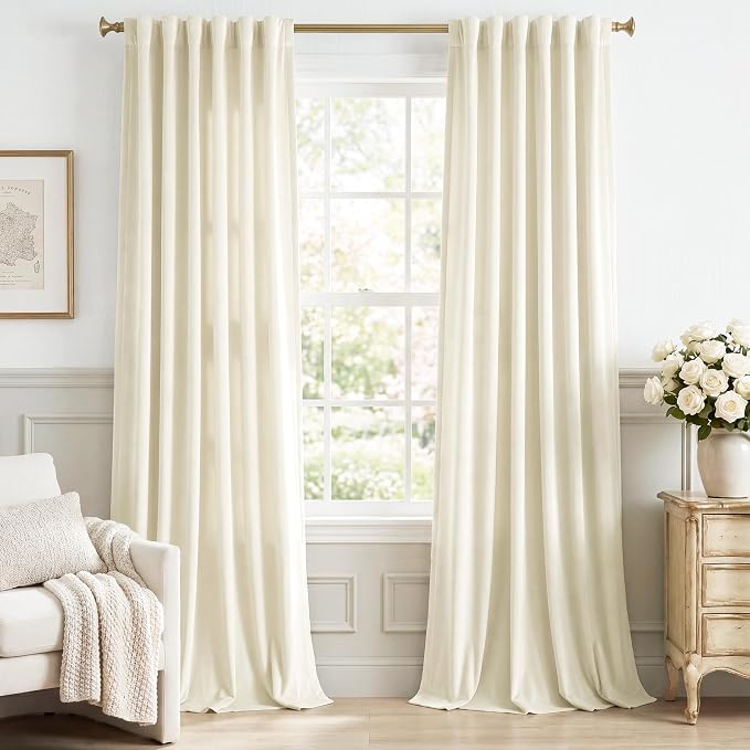 Ivory White Velvet Curtains for Nursery Back Tab, W62 x L90, Back tab Drapes by StangH