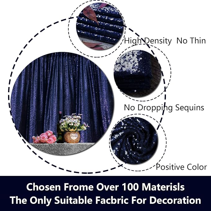JYFLZQ Navy Blue Sequin Backdrop Curtains 7ft x 7ft 1 Panel Glitter Photo Booth - Image 7