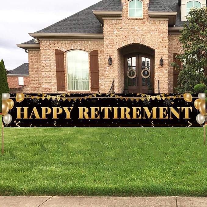 Large Happy Retirement Banner, Party Decorations Supplies by TZSS