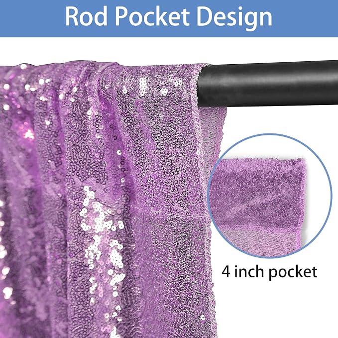 Hahuho Lavender Sequin Backdrop Curtain, Party Decoration（6 Panels, 2FT x 8FT - Image 3