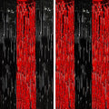 Voircoloria Red Black Foil Fringe Backdrop Curtains, 2 Pack | Tinsel Streamers by Voircoloria