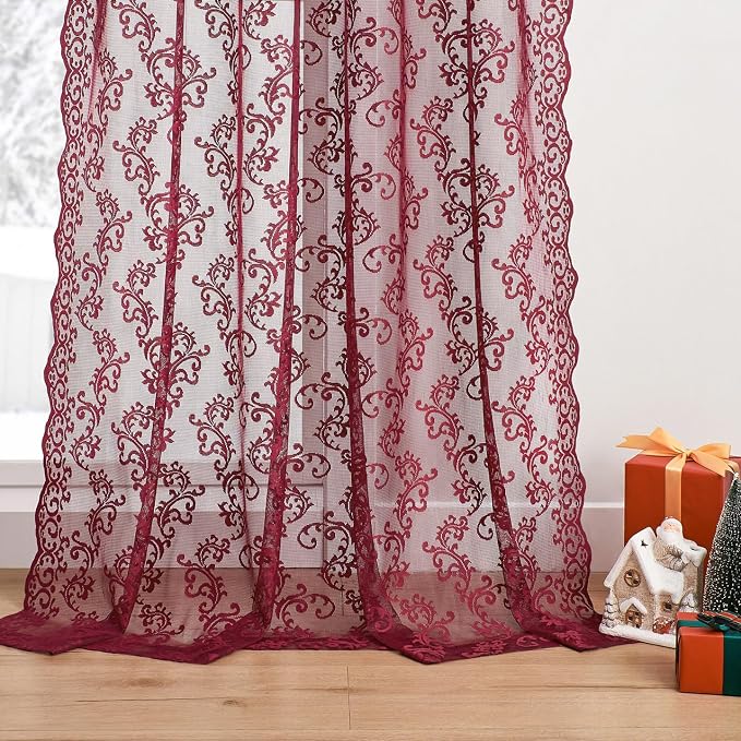 Burgundy Lace Curtains 72 Inch Length 2 Panels - Image 5