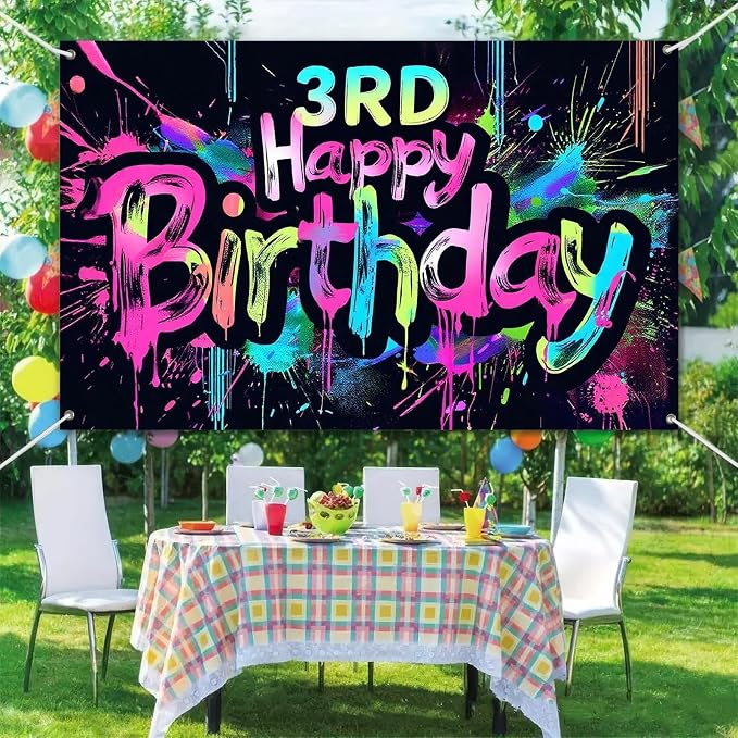 HOMETITUTE Neon 3rd Happy Birthday Banner 71x43 Inch Glow Party Decor | Glow in - Image 6