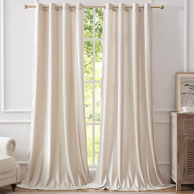 Luxury Cream Iovry Velvet 108 inch Curtains 2 Panels, Floor to Ceiling | by ModernShinyVelvetCurtains