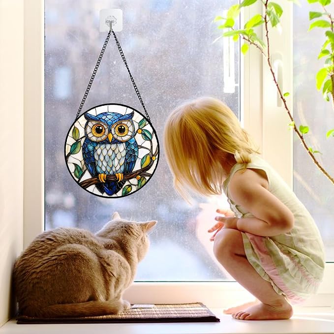 DASTOLL Stained Glass Window Hanging, Owl Gifts - Image 3