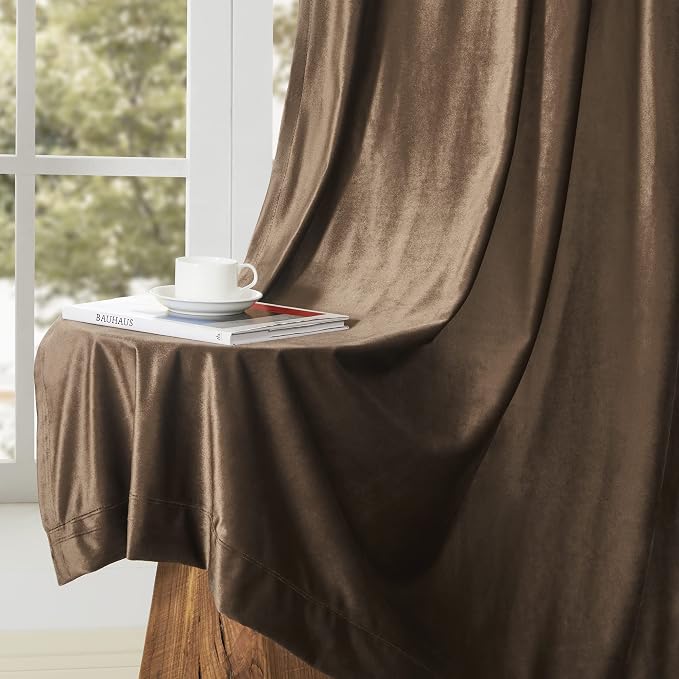 Velvet Brown Grommet Blackout Curtains 108 inch Length - Image 6