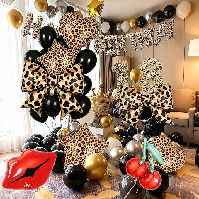 Leopard Print Bow Balloons Birthday Decorations 40Inch Cheetah Number 8 Foil - Image 4