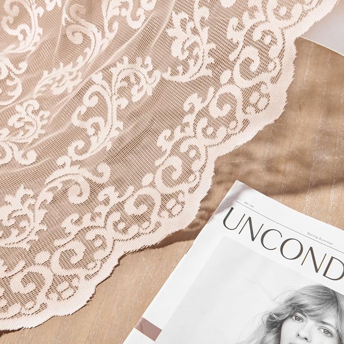 FOLKSIDE Blush Pink Lace Curtains 84 Inches Long 2 Panels Vintage French Floral - Image 6