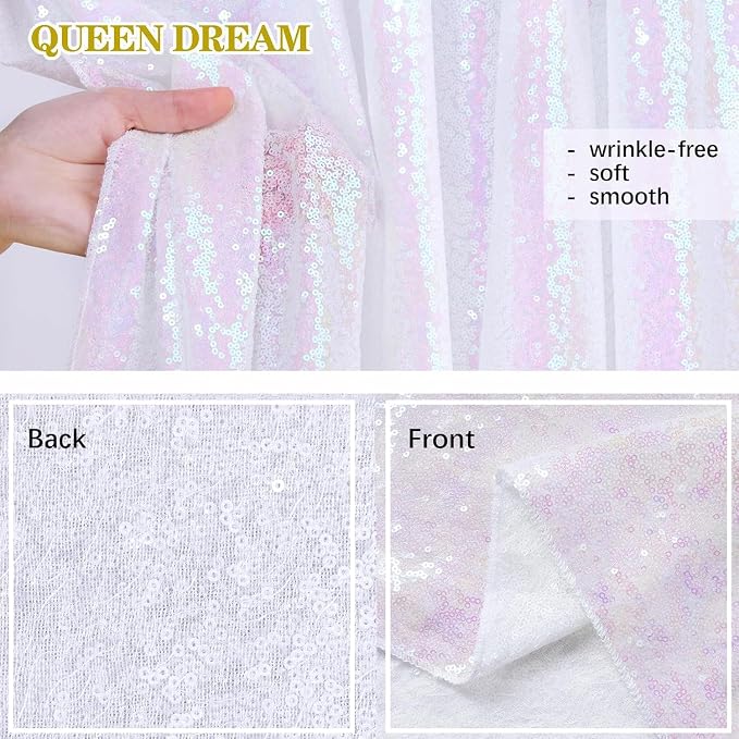 White Iridescent Sequin Curtains 10ftx10ft Photo Booths Backdrop | Photo - Image 6