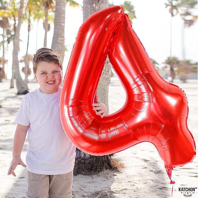 KatchOn Red Number 4 Balloons 40 Inch, 4 Birthday Decorations | Red 4 Balloon - Image 2