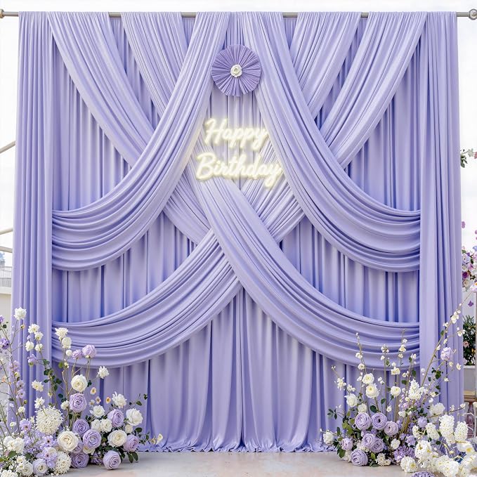 20 ft x 10 ft Wrinkle Free Lavender Backdrop Curtain - Image 3