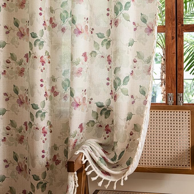 ENJOYBRIDAL Floral Curtains 96 Inch Long Living Room Semi Sheer Drapes 2 Panel - Image 5