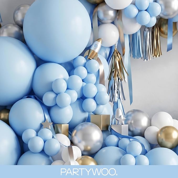 PartyWoo Light Blue Balloons 152pcs Baby Pastel Sky Aqua Blue Color | Different - Image 8