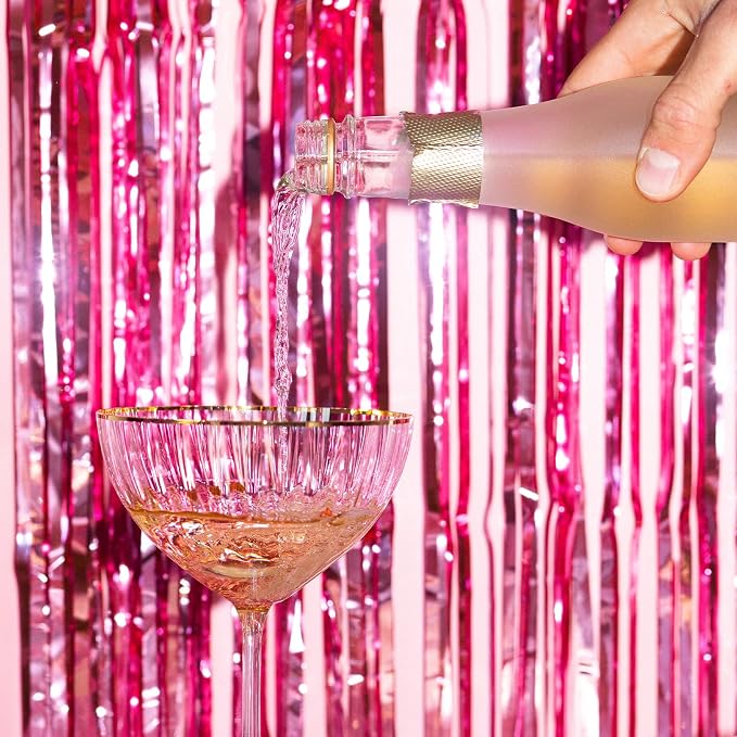 10 Pack Pink Backdrop Curtain 3.2ft x 8.2ft Metallic Tinsel Foil Fringe - Image 6