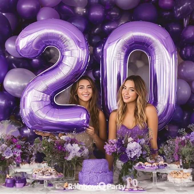 RainbowQ Purple 20 Balloon Number 40 Inch 0-40 Foil Large Balloons | Big Mylar - Image 2