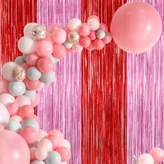 ZATAYE 2 Pack Red Pink Valentines Foil Curtain Streamer Decorations | Red Pink - Image 7