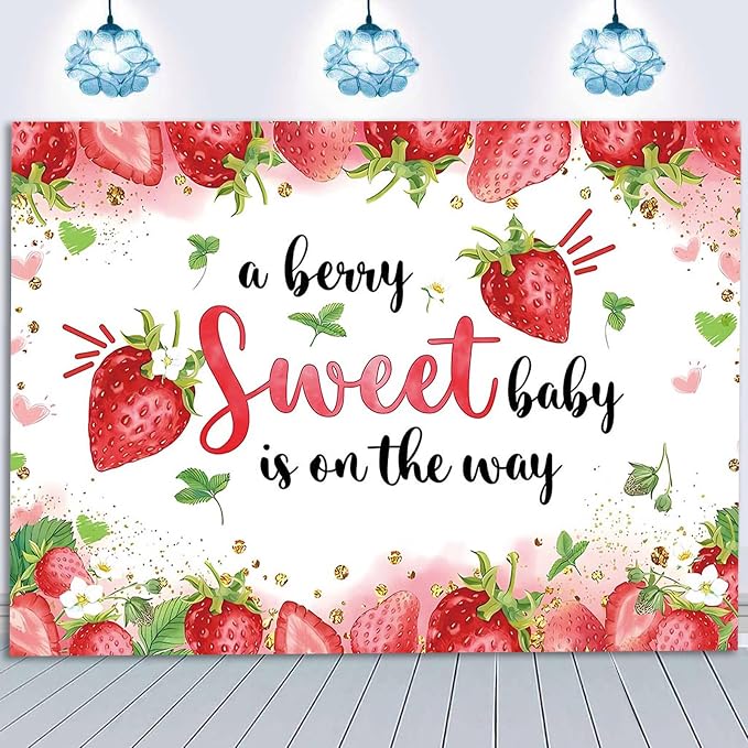 Strawberry Baby Shower Photo Banner Strawberry Girl Baby Shower Newborn Party - Image 4