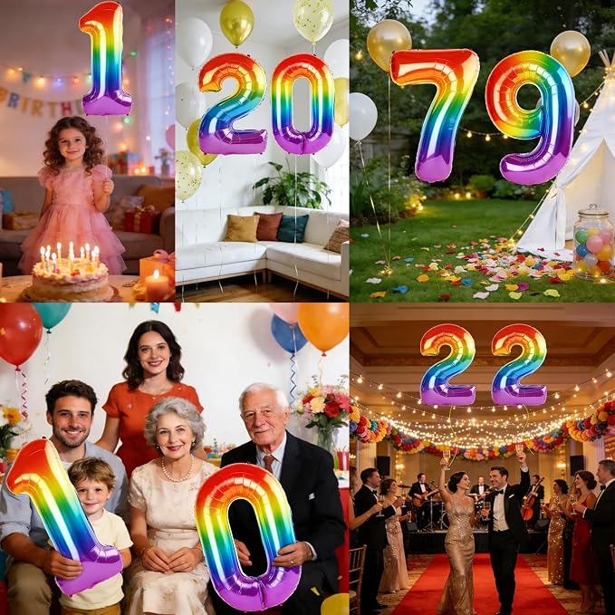 40 Inch Number 79 Balloons for 79th Birthday Party Decorations, 0-100 Rainbow - Image 7