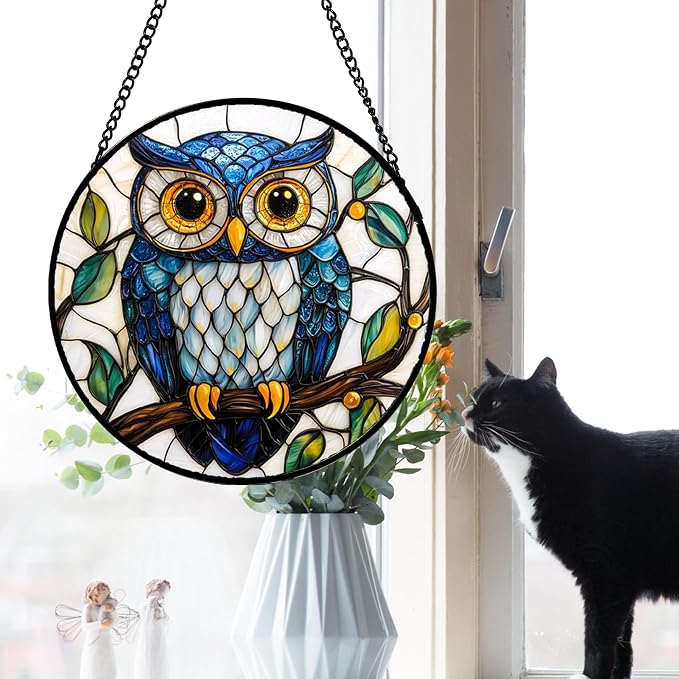 DASTOLL Stained Glass Window Hanging, Owl Gifts - Image 3