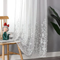 White Sheer Voile Curtains White Embossed Leaves 54Wx96L Inch | Light Filtering by VISIONTEX