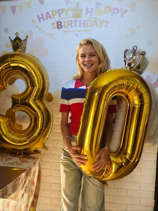 Gold Number 0 Balloon with Crown, 40 inch Gold Number Balloon 0th Birthday - Image 3