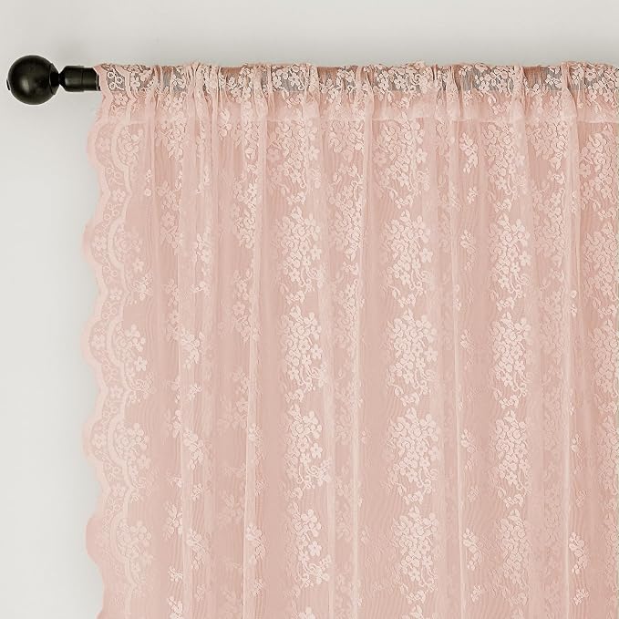 Anmao Vintage Lace Curtains 63 Inches Long 2 Panels Set, Romantic Elegant Light - Image 6
