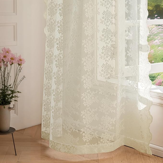 Anmao Vintage Lace Kitchen Curtains 24 Inches Long 2 Panels, Romantic Semi - Image 7