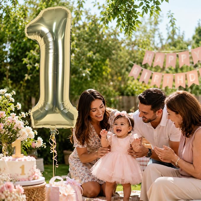 Champagne Gold 1 Balloons, 40 Inch Light Gold Helium Foil Number 1 Balloon Girls - Image 3