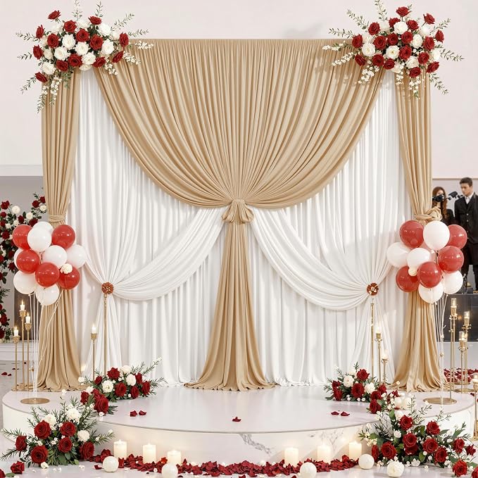 30 ft x 10 ft Wrinkle Free Champagne Backdrop Curtain - Image 9