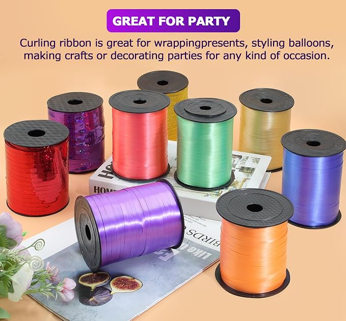 Luomorgo Purple Curling Ribbon, 500 Yards/1 Roll Balloon Ribbon | Plastic Thin - Image 5
