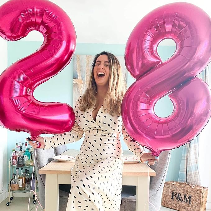 40 Inch Hot Pink 28 Balloons Giant Number 28 Balloons Hot Pink 28 Birthday - Image 3