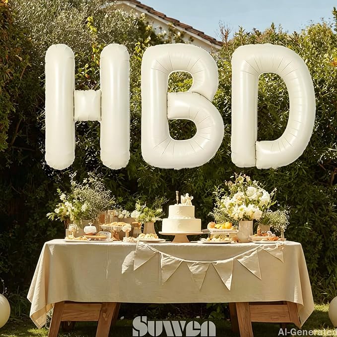 SUWEN 40 Inch Cream Large P Letter Balloons Big Foil Helium A-Z | Jumbo Mylar - Image 3