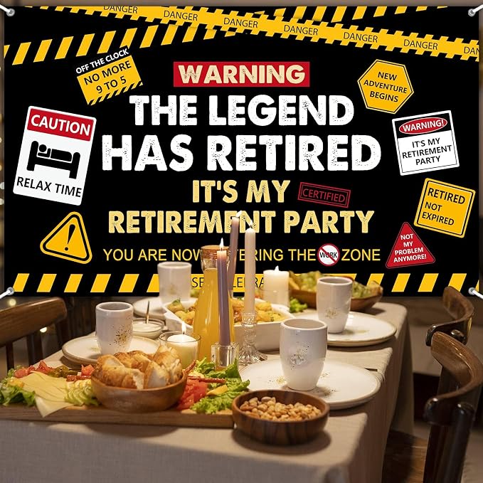 Happy Retirement Banner Caution Logos Retirement Party Decorations Funny Legend - Image 7