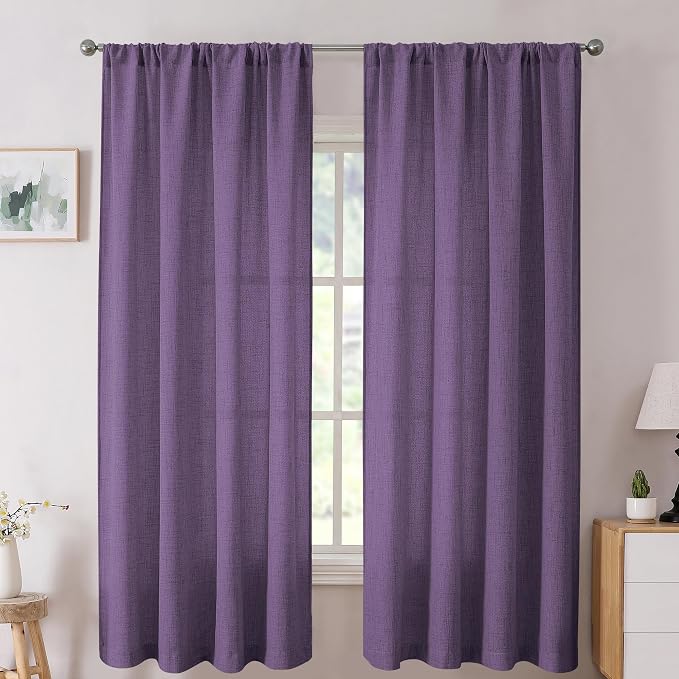 Tollpiz Short Linen Curtain Living Room Rod Pocket Semi Sheer Curtains Burlap by Tollpiz