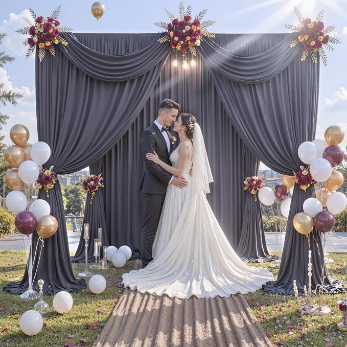 40 ft x 10 ft Wrinkle Free Charcoal Backdrop Curtain - Image 3