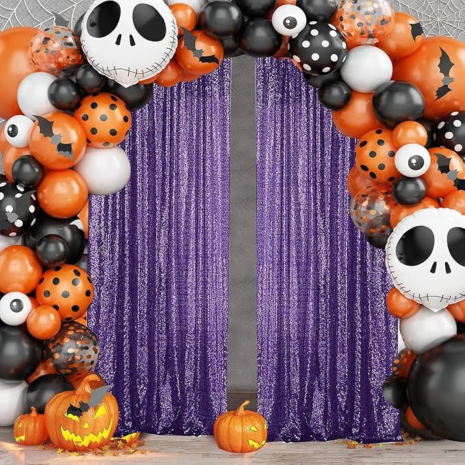 Sugargirl Purple Sequin Backdrop Curtain 4FTx8FT Glitter Purple Background - Image 3