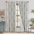 jinchan Blue Floral Linen Blackout Curtains Lined 84 Inch Back Tab 2 Panels | by JINCHAN