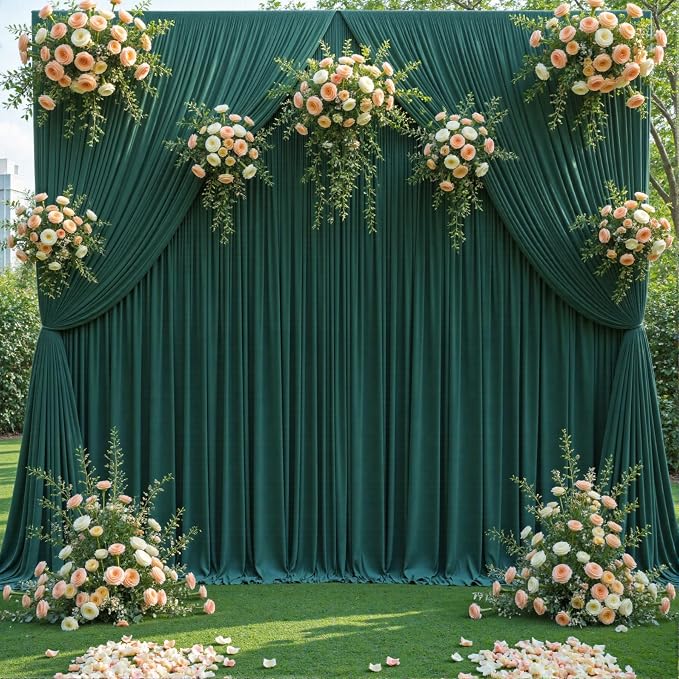 6 Panels Hunter Green Backdrop Curtains - Image 3