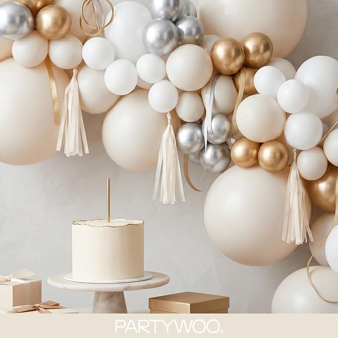 PartyWoo White Balloons 100pcs Sand White Beige Cream Ivory Boho Neutral | - Image 8