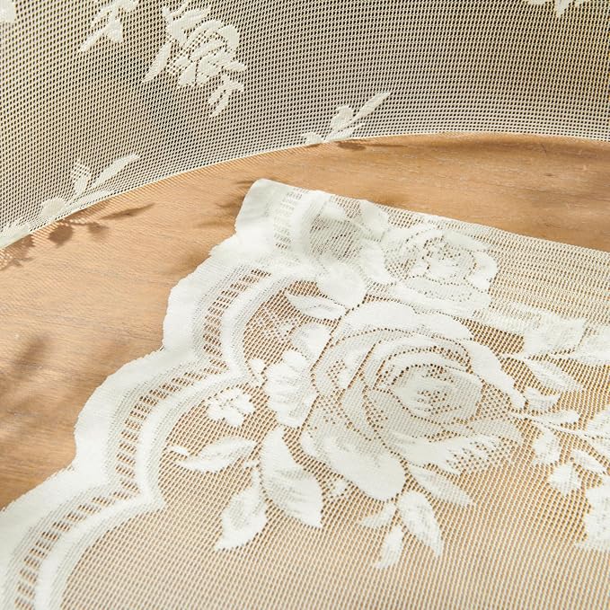 SEEKRIGHT Ivory Lace Curtains 63 Inch Length 2 Panels Victorian Floral Sheer - Image 7