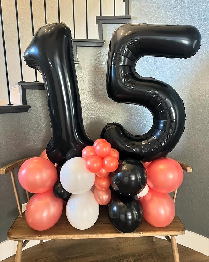 10 Balloon - Black Birthday Number Balloons, 40 Inch Decorations Men Women | - Image 7
